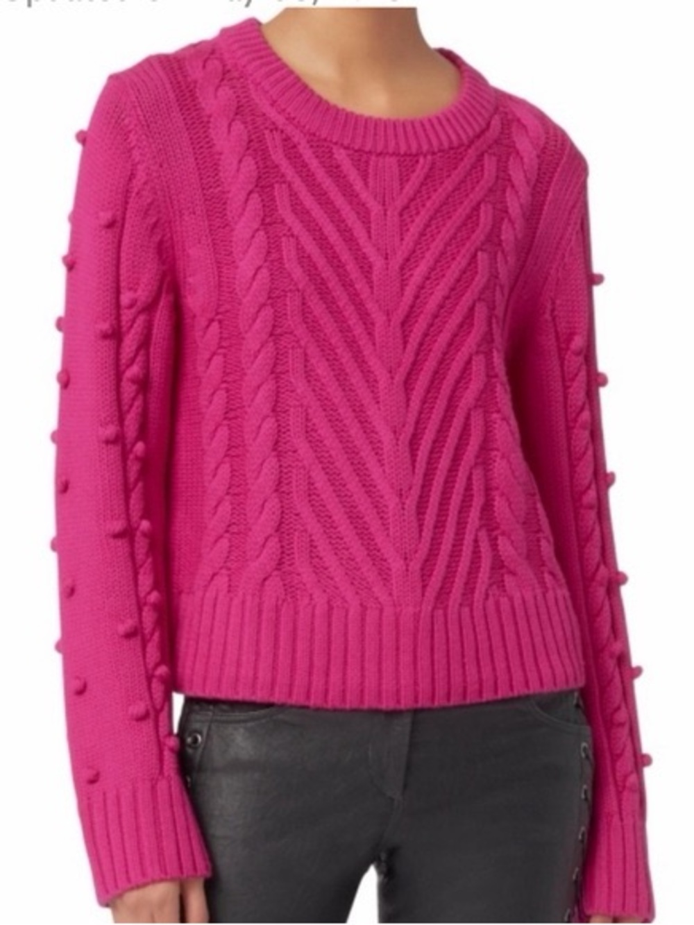 A.L.C. Aubry 100% Merino Wool Cable Knit Bobble Sweater Magenta Pink M Fall